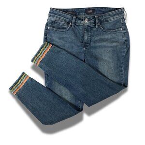 NYDJ Cropped Ankle Jeans with Multicolor Trim - Blue Denim